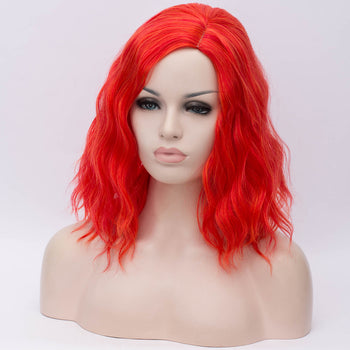 Bright red medium length curly wig without fringe by Smart Wigs Sydney Australia